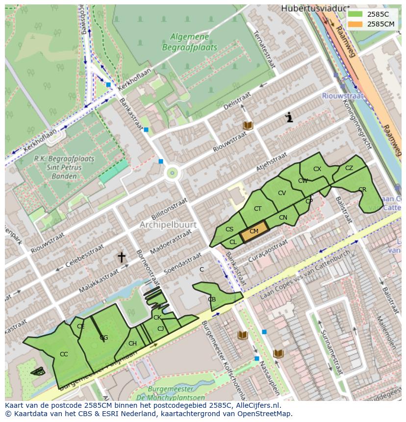 Afbeelding van het postcodegebied 2585 CM op de kaart.