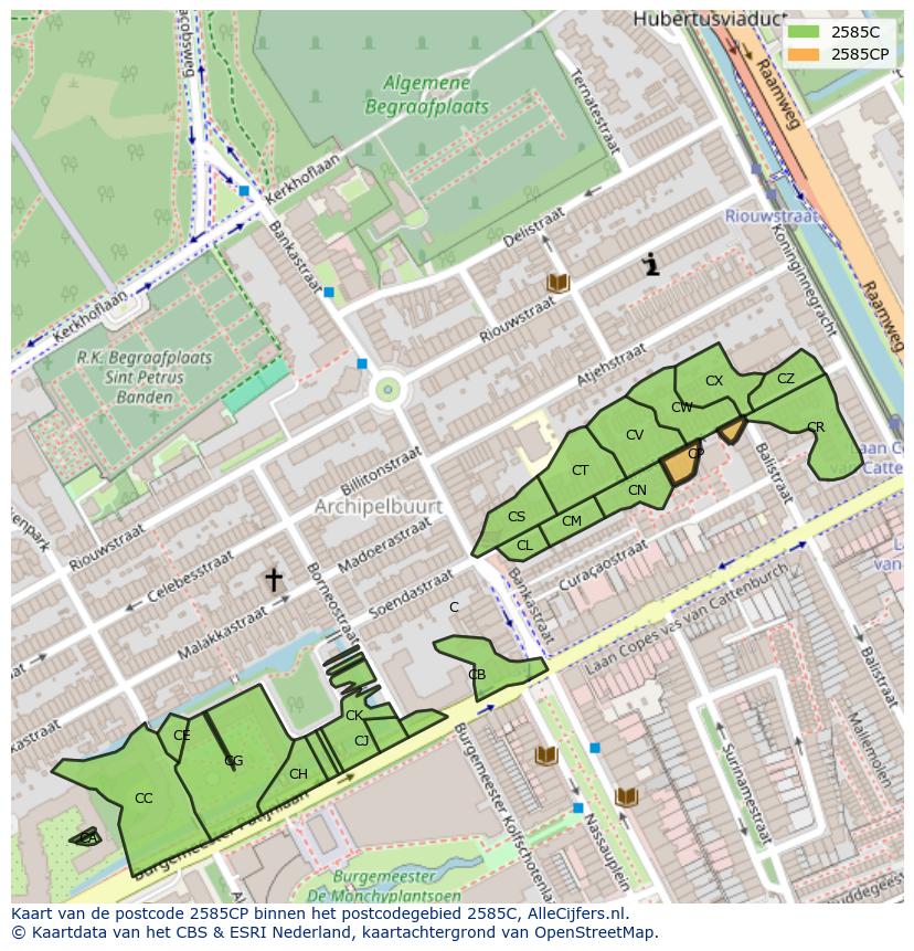 Afbeelding van het postcodegebied 2585 CP op de kaart.