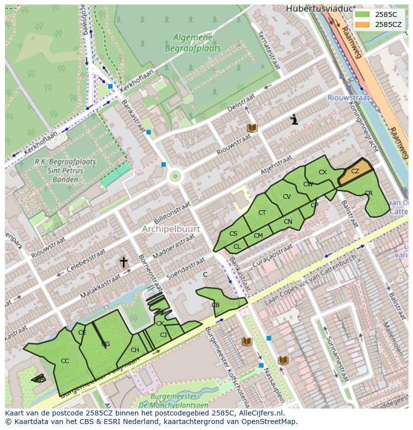 Afbeelding van het postcodegebied 2585 CZ op de kaart.