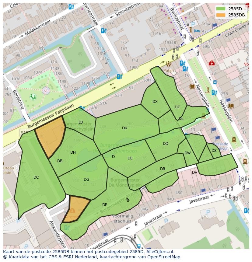 Afbeelding van het postcodegebied 2585 DB op de kaart.