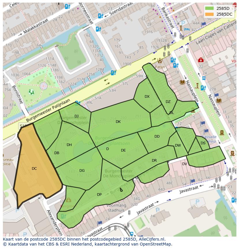 Afbeelding van het postcodegebied 2585 DC op de kaart.
