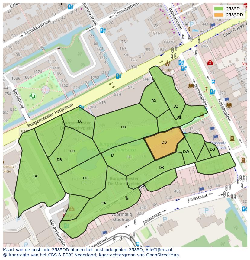 Afbeelding van het postcodegebied 2585 DD op de kaart.