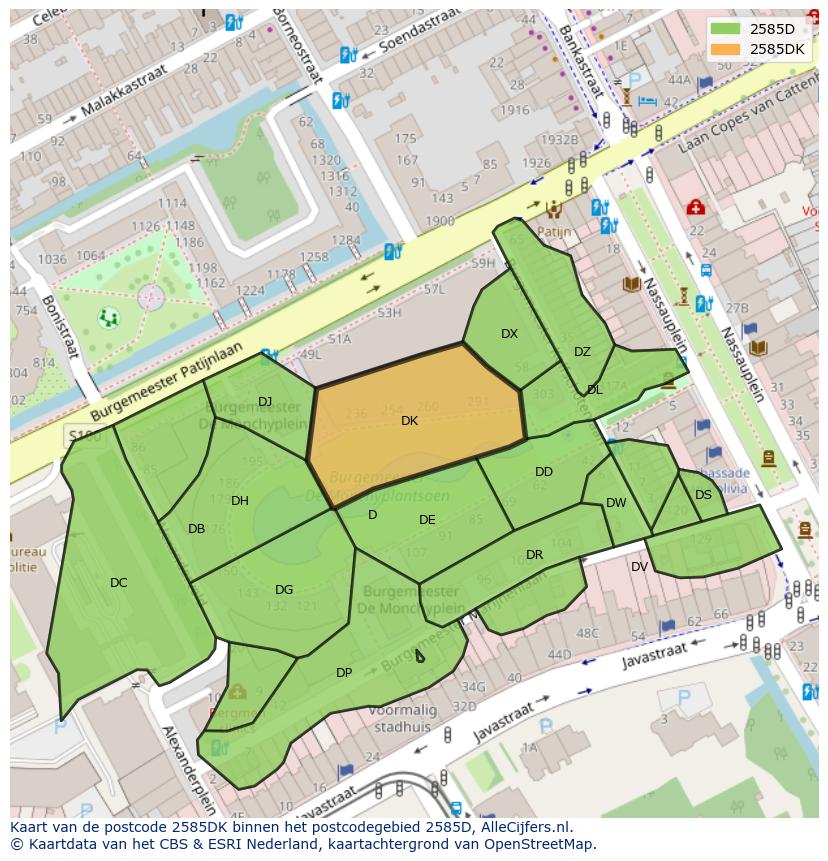 Afbeelding van het postcodegebied 2585 DK op de kaart.