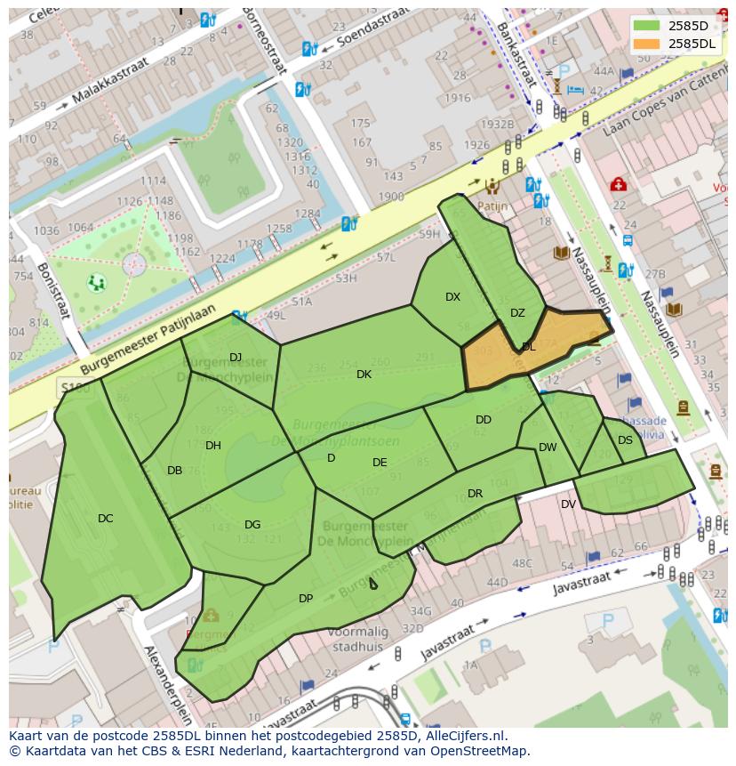Afbeelding van het postcodegebied 2585 DL op de kaart.