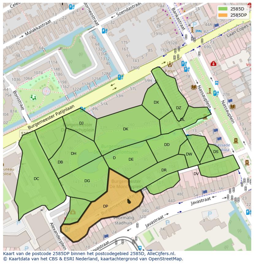 Afbeelding van het postcodegebied 2585 DP op de kaart.
