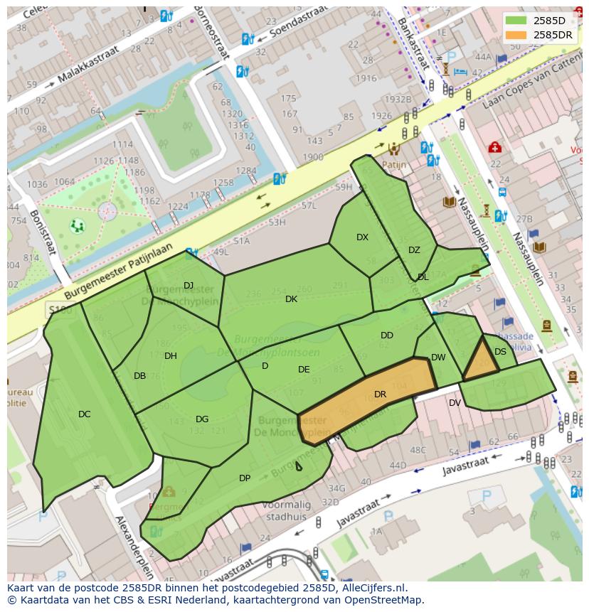 Afbeelding van het postcodegebied 2585 DR op de kaart.