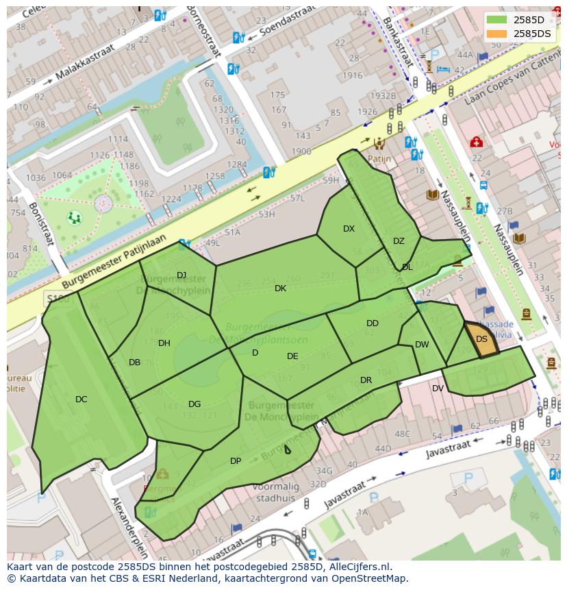 Afbeelding van het postcodegebied 2585 DS op de kaart.