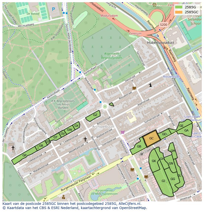 Afbeelding van het postcodegebied 2585 GC op de kaart.