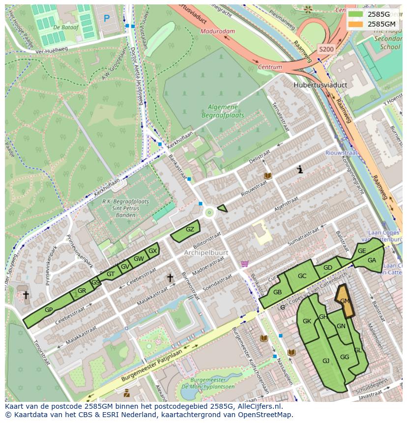 Afbeelding van het postcodegebied 2585 GM op de kaart.