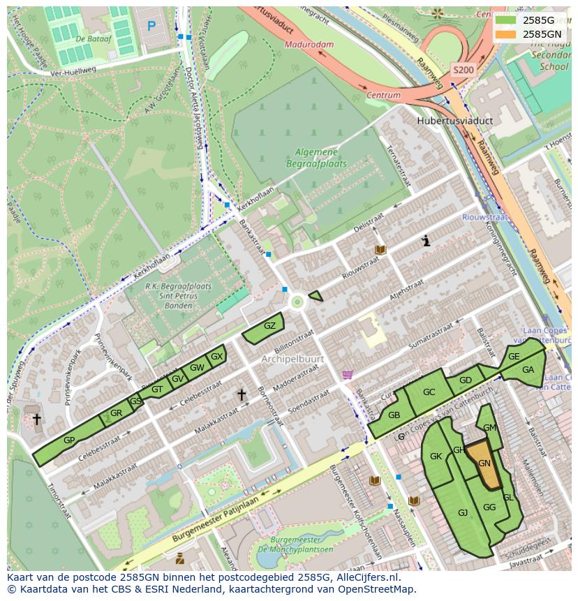 Afbeelding van het postcodegebied 2585 GN op de kaart.