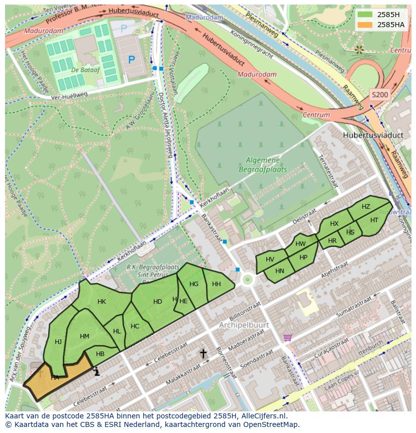 Afbeelding van het postcodegebied 2585 HA op de kaart.
