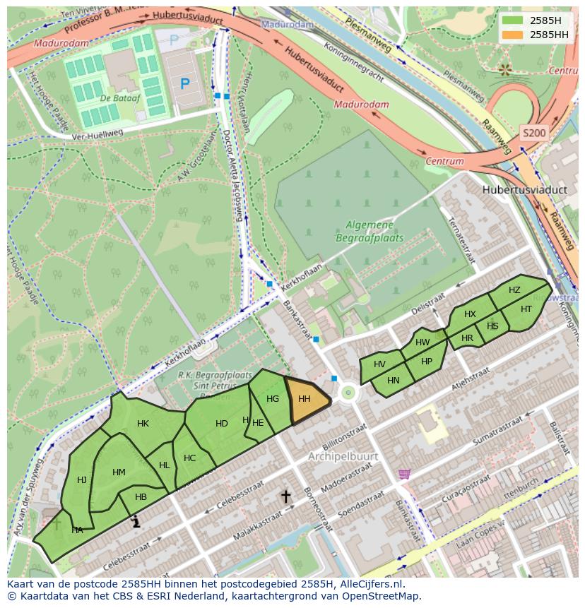 Afbeelding van het postcodegebied 2585 HH op de kaart.