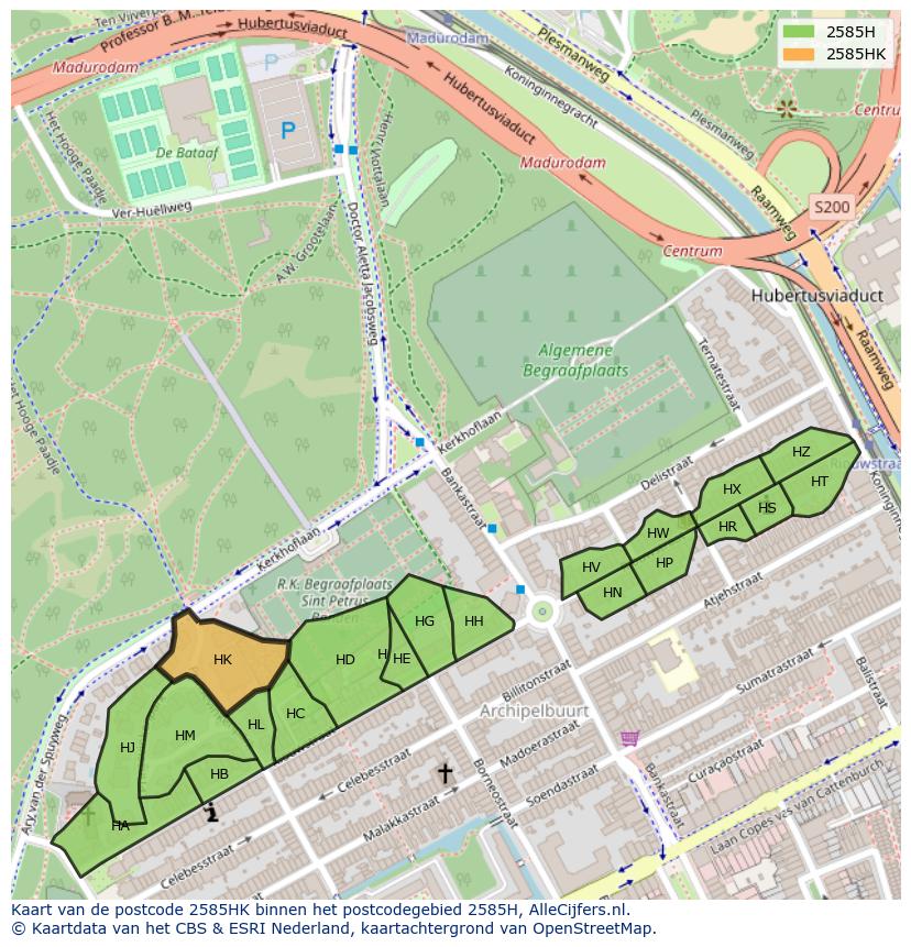 Afbeelding van het postcodegebied 2585 HK op de kaart.