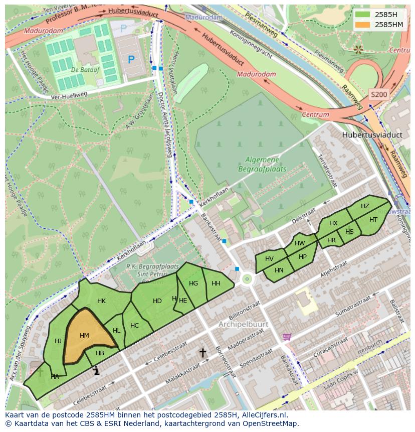 Afbeelding van het postcodegebied 2585 HM op de kaart.
