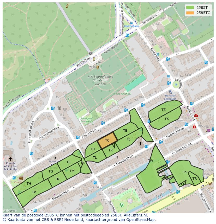 Afbeelding van het postcodegebied 2585 TC op de kaart.