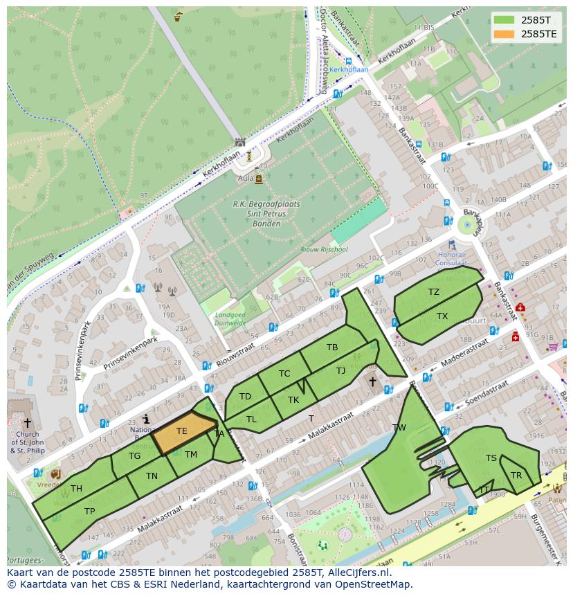 Afbeelding van het postcodegebied 2585 TE op de kaart.