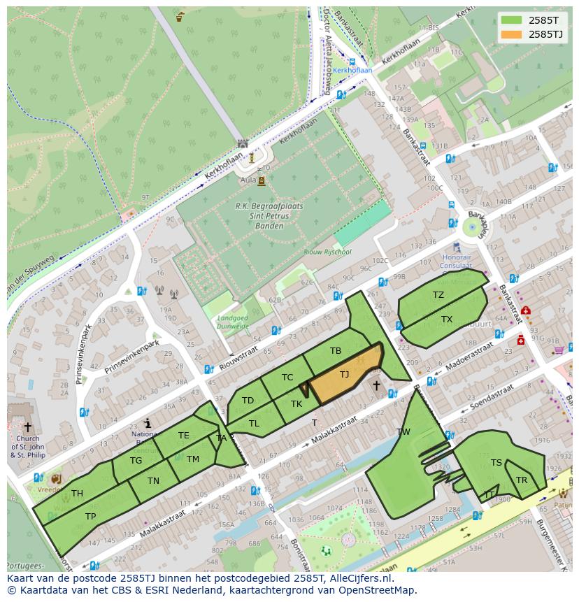Afbeelding van het postcodegebied 2585 TJ op de kaart.