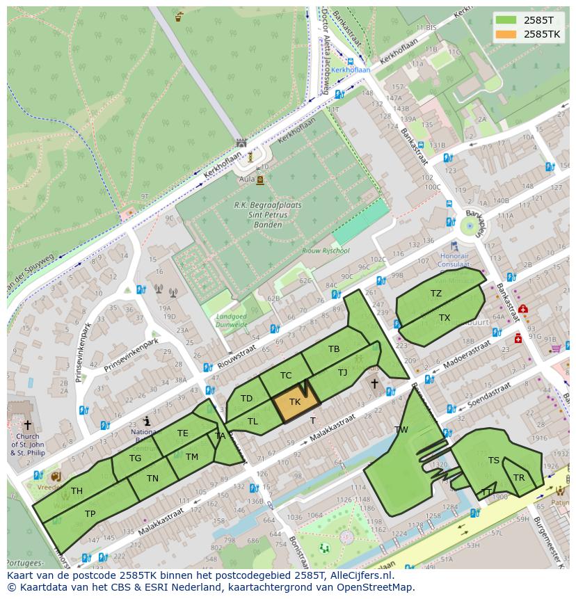 Afbeelding van het postcodegebied 2585 TK op de kaart.