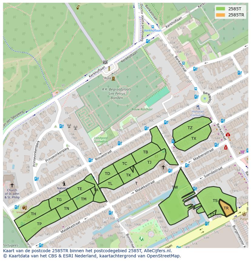Afbeelding van het postcodegebied 2585 TR op de kaart.