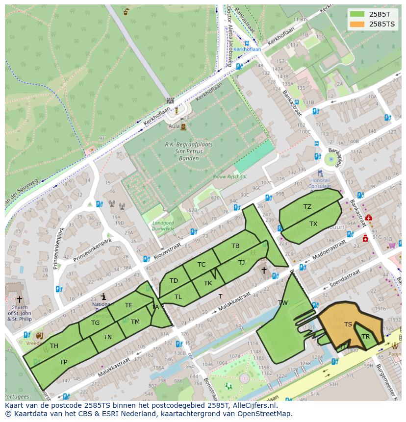 Afbeelding van het postcodegebied 2585 TS op de kaart.