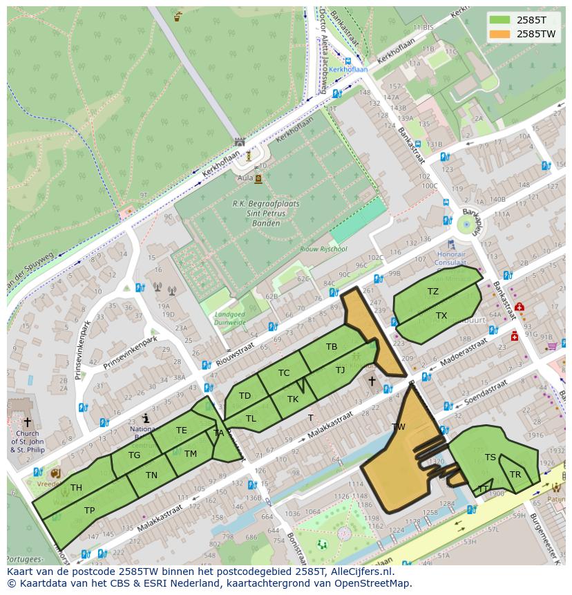 Afbeelding van het postcodegebied 2585 TW op de kaart.