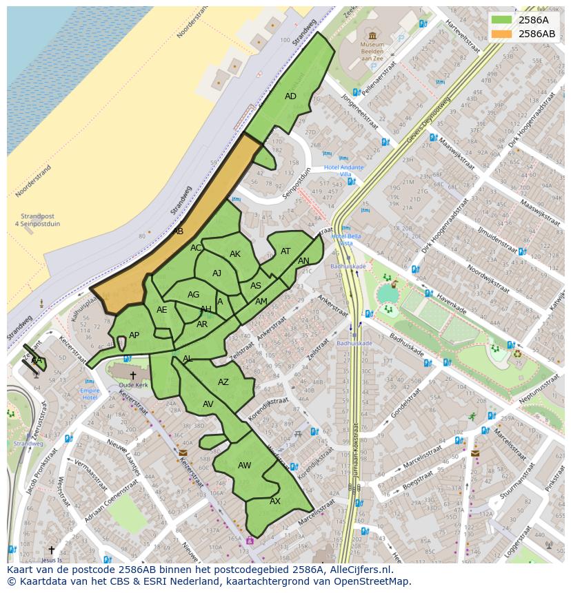 Afbeelding van het postcodegebied 2586 AB op de kaart.