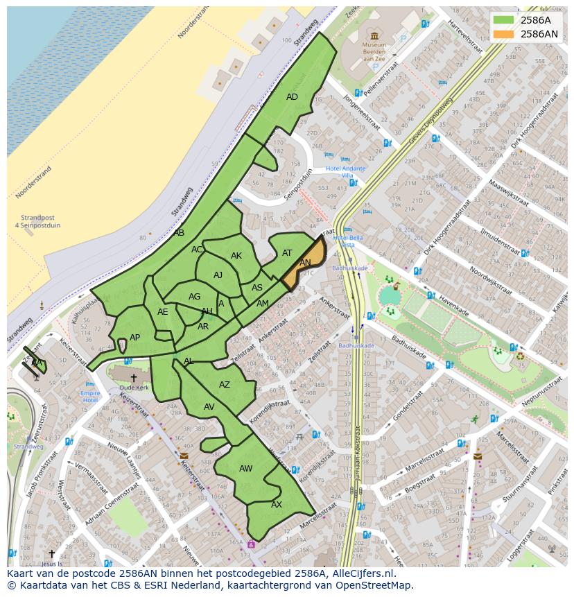 Afbeelding van het postcodegebied 2586 AN op de kaart.