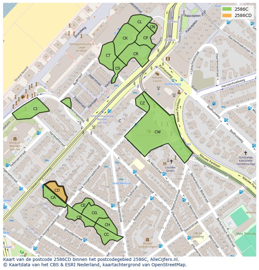 Afbeelding van het postcodegebied 2586 CD op de kaart.