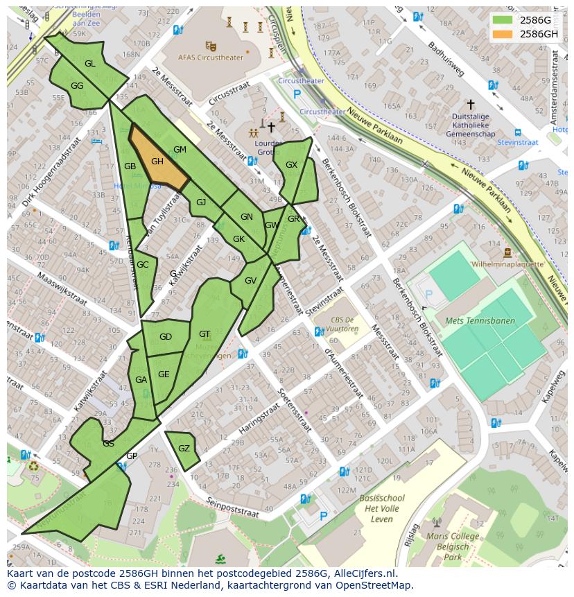 Afbeelding van het postcodegebied 2586 GH op de kaart.