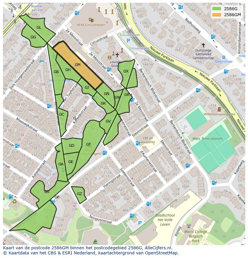 Afbeelding van het postcodegebied 2586 GM op de kaart.
