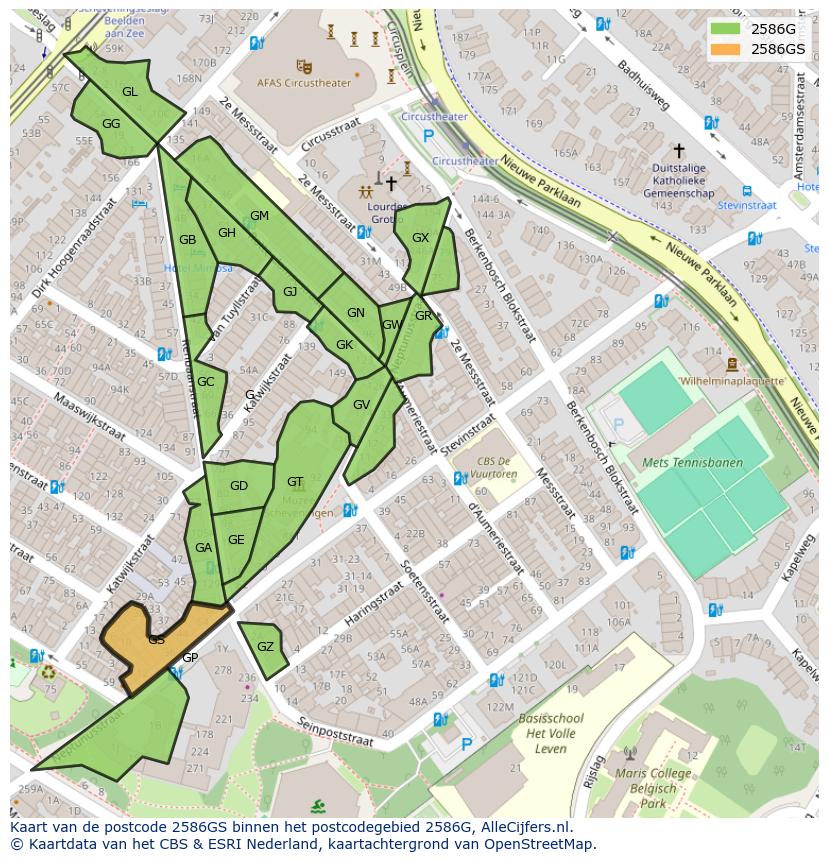 Afbeelding van het postcodegebied 2586 GS op de kaart.