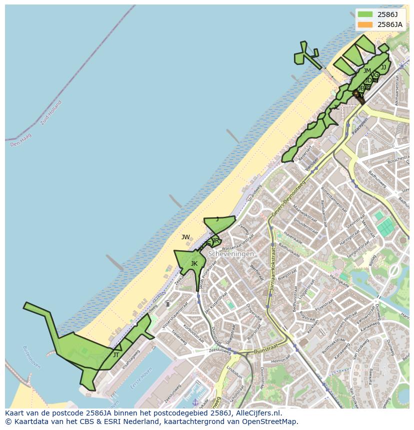 Afbeelding van het postcodegebied 2586 JA op de kaart.