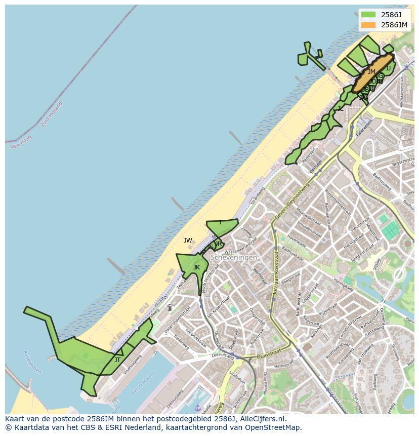 Afbeelding van het postcodegebied 2586 JM op de kaart.