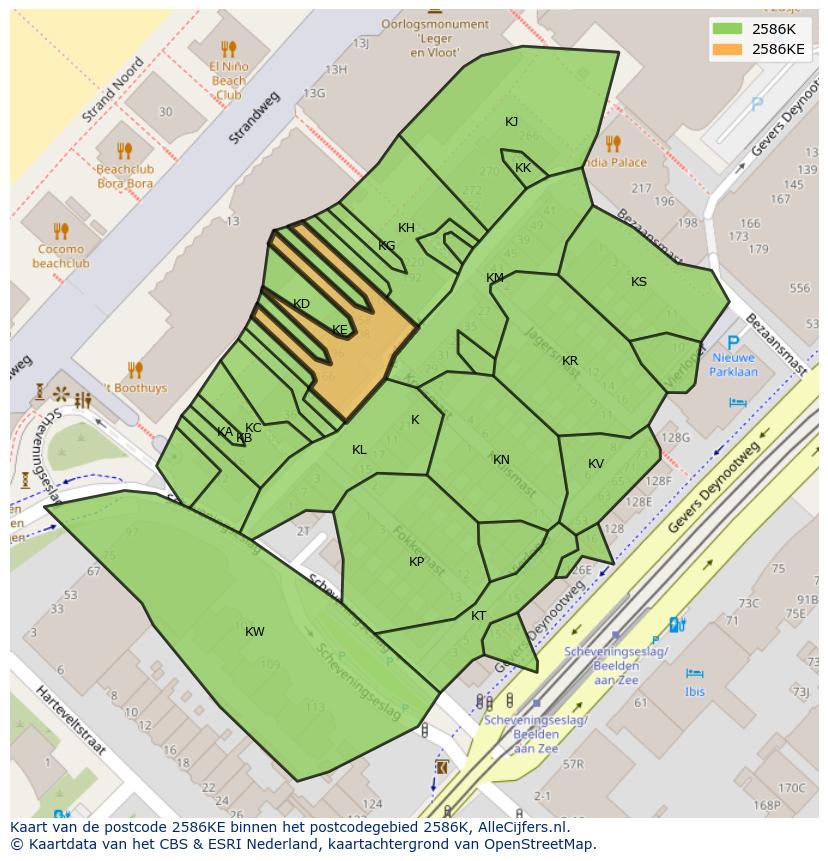 Afbeelding van het postcodegebied 2586 KE op de kaart.