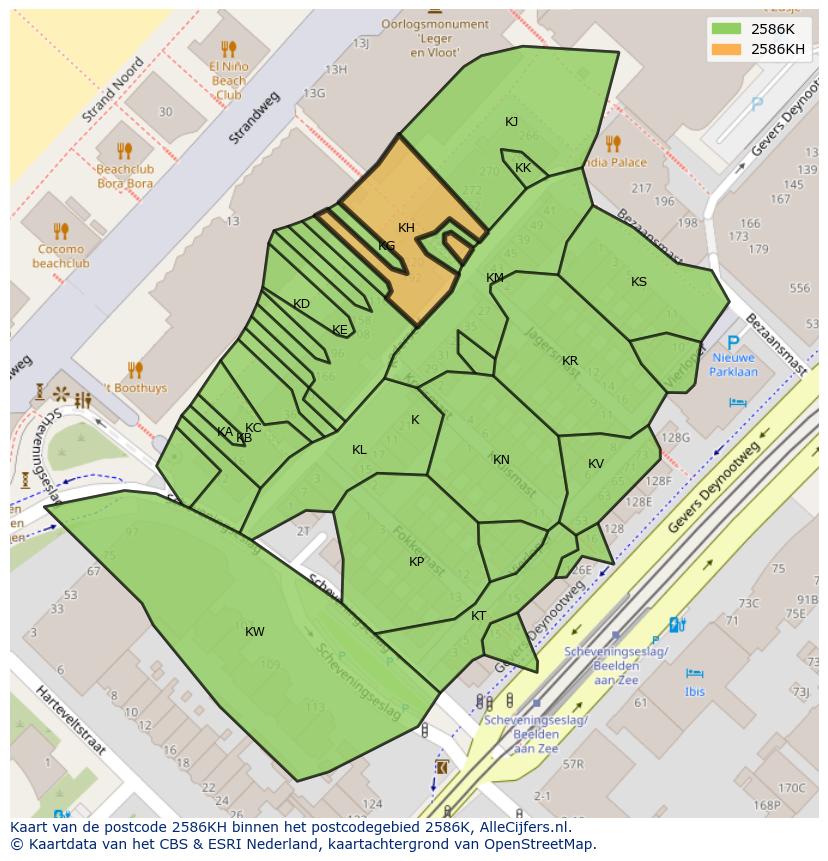Afbeelding van het postcodegebied 2586 KH op de kaart.