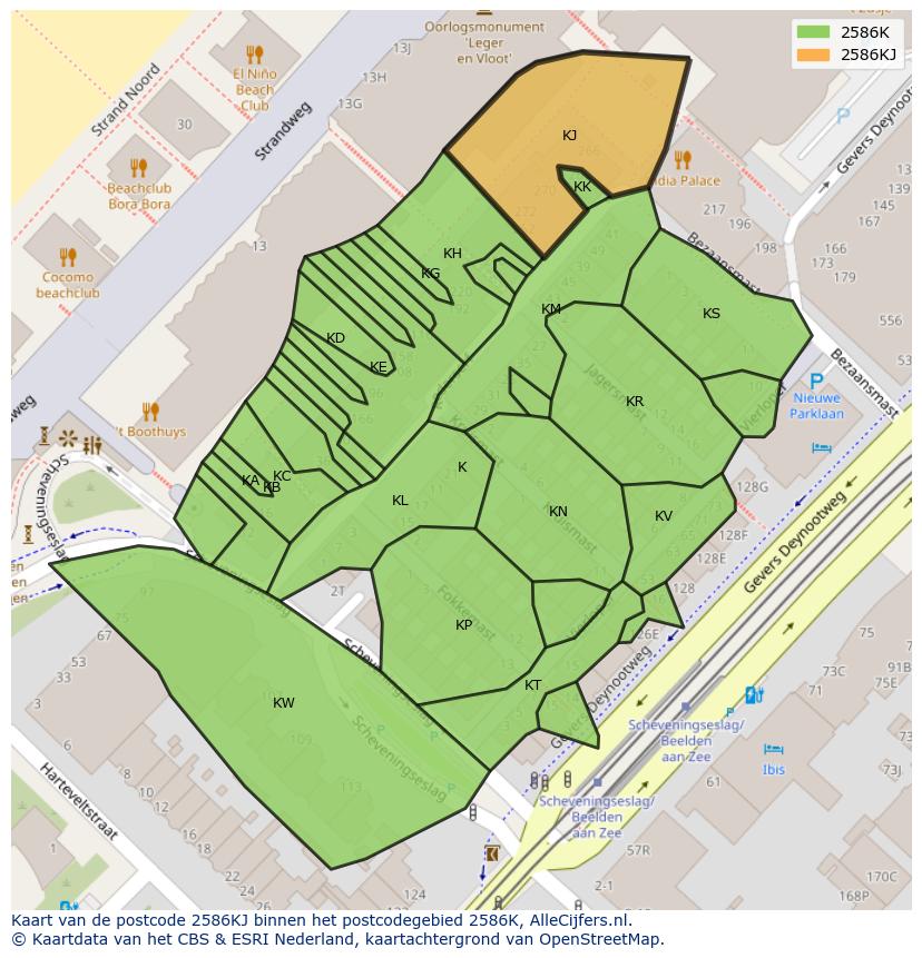 Afbeelding van het postcodegebied 2586 KJ op de kaart.