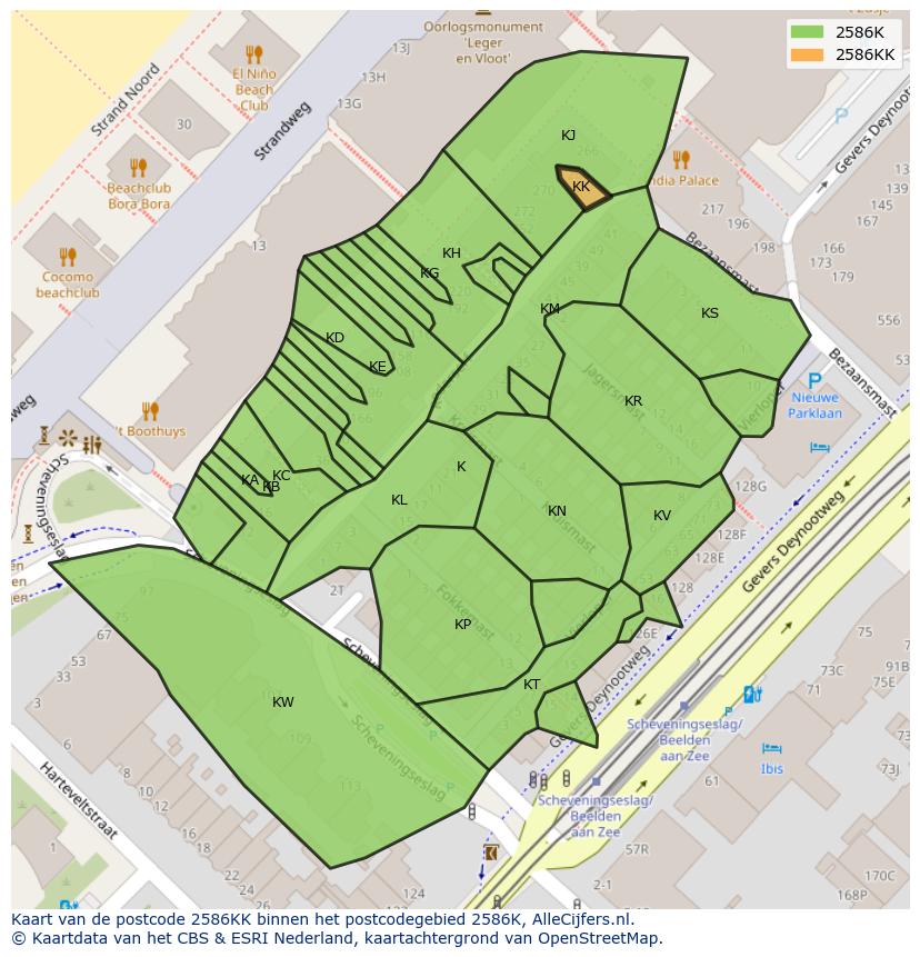 Afbeelding van het postcodegebied 2586 KK op de kaart.