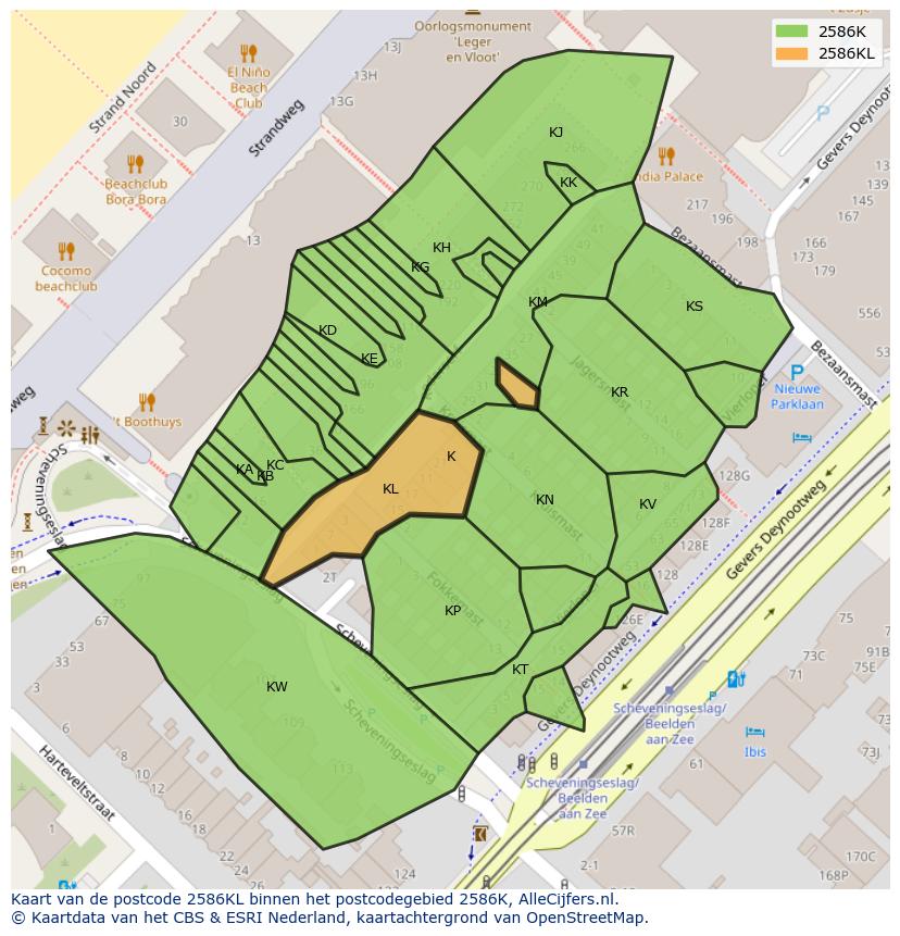 Afbeelding van het postcodegebied 2586 KL op de kaart.