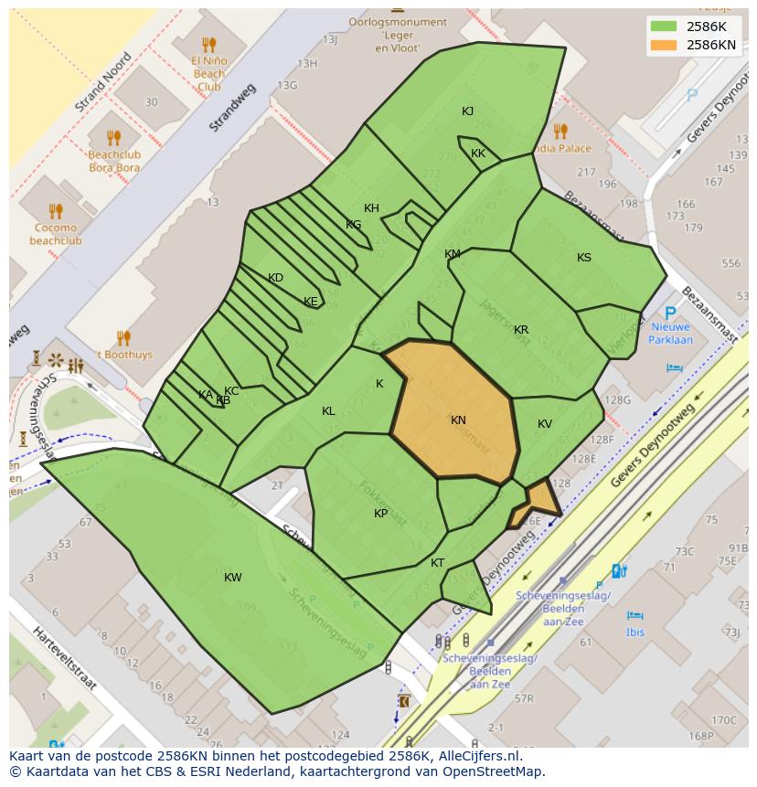 Afbeelding van het postcodegebied 2586 KN op de kaart.