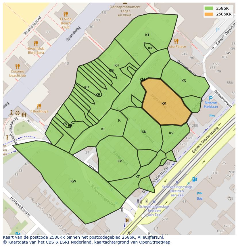 Afbeelding van het postcodegebied 2586 KR op de kaart.