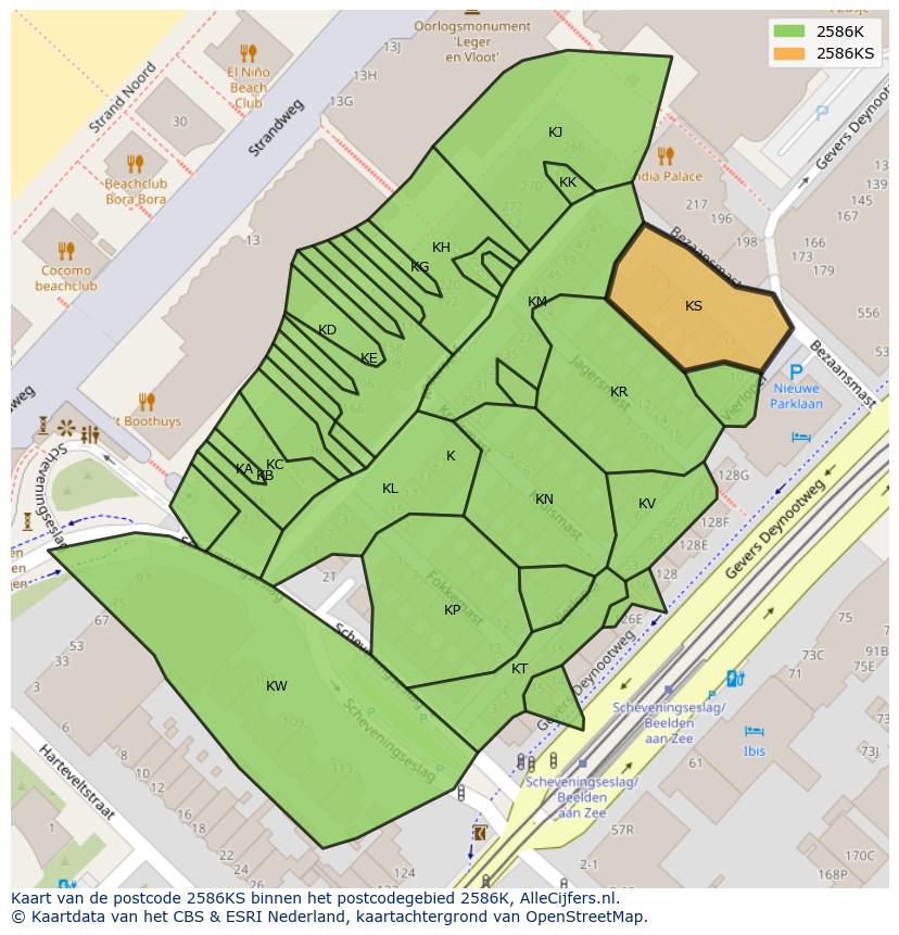 Afbeelding van het postcodegebied 2586 KS op de kaart.