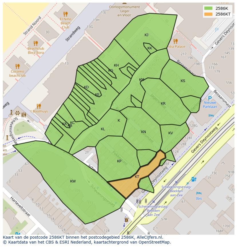 Afbeelding van het postcodegebied 2586 KT op de kaart.