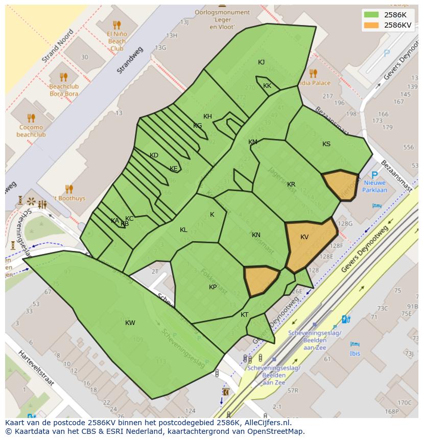 Afbeelding van het postcodegebied 2586 KV op de kaart.