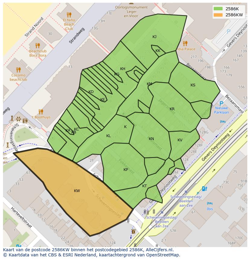 Afbeelding van het postcodegebied 2586 KW op de kaart.