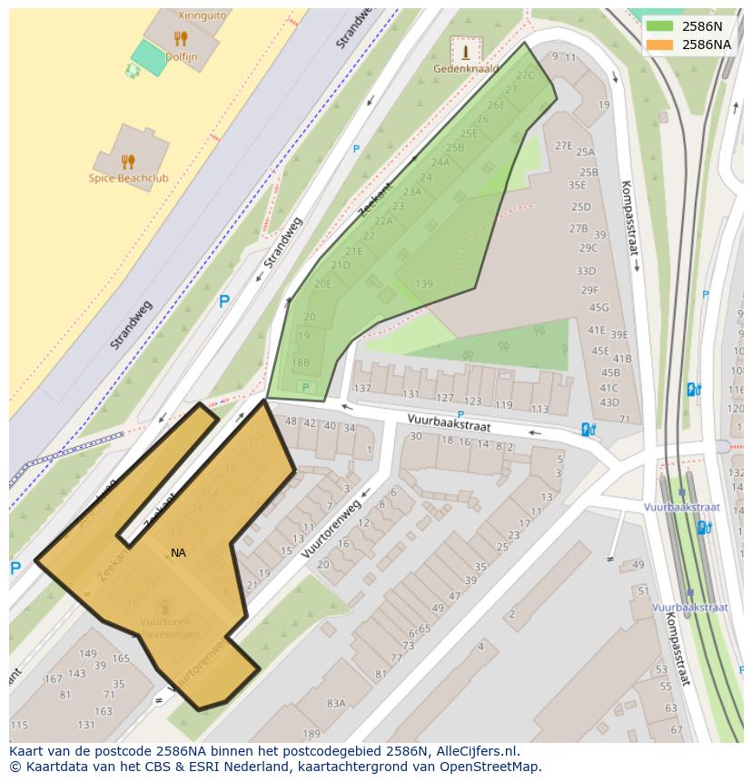 Afbeelding van het postcodegebied 2586 NA op de kaart.