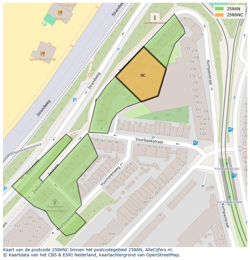 Afbeelding van het postcodegebied 2586 NC op de kaart.