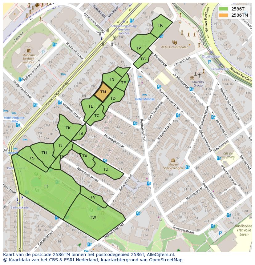 Afbeelding van het postcodegebied 2586 TM op de kaart.