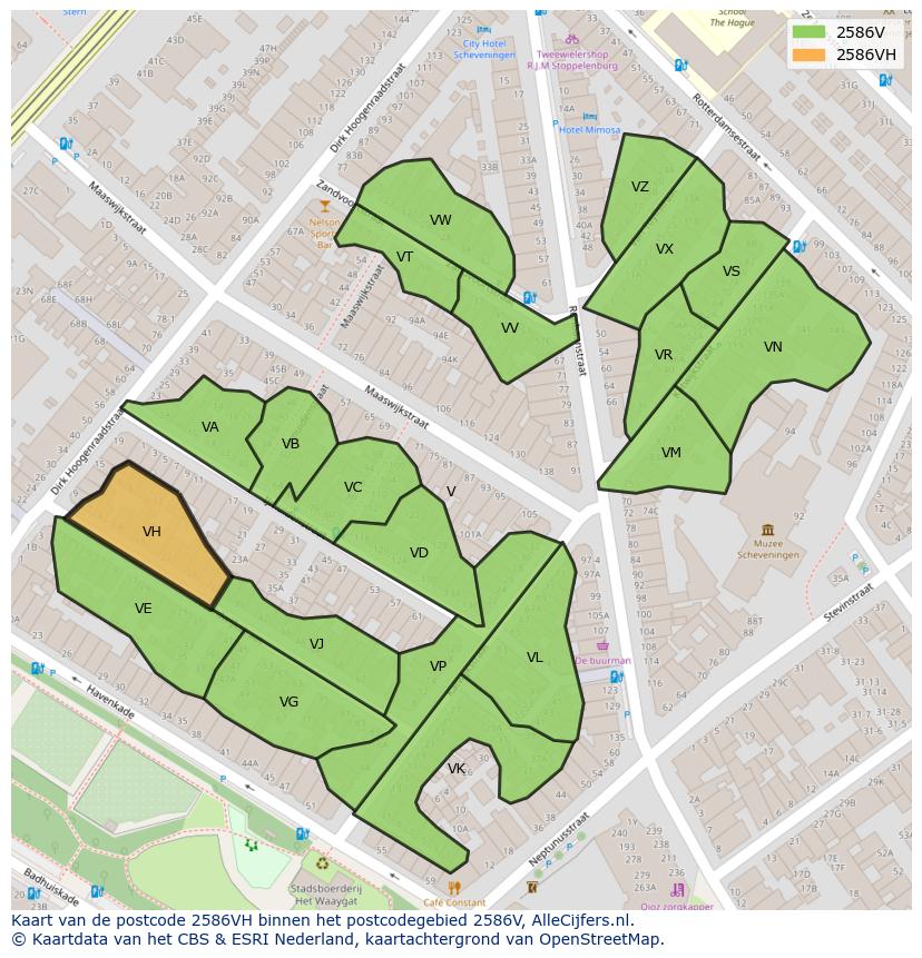 Afbeelding van het postcodegebied 2586 VH op de kaart.