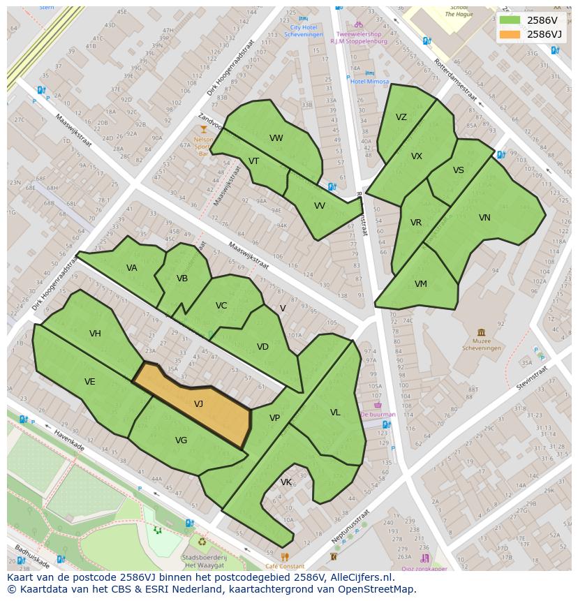 Afbeelding van het postcodegebied 2586 VJ op de kaart.
