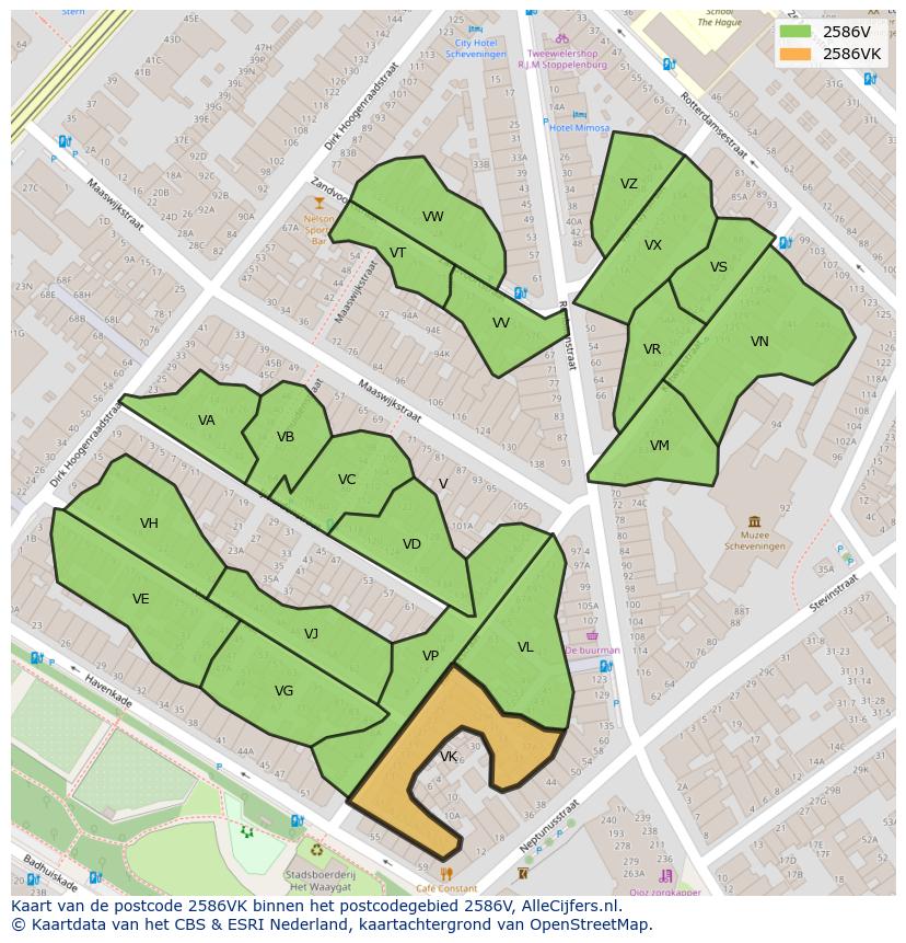 Afbeelding van het postcodegebied 2586 VK op de kaart.